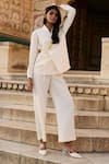 Buy_Dash and Dot_Ivory 100% Polyester Plain Textured Straight Pant 