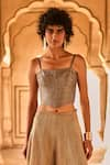 Buy_Dash and Dot_Silver 100% Polyester Woven Metallic Textured Corset Top And Flared Pant Set _Online_at_Aza_Fashions