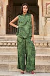 Buy_Dash and Dot_Green 80% Linen Woven Abstract Collar Waistcoat And Pant Set _Online_at_Aza_Fashions