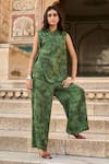 Shop_Dash and Dot_Green 80% Linen Woven Abstract Collar Waistcoat And Pant Set _Online_at_Aza_Fashions