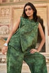 Dash and Dot_Green 80% Linen Woven Abstract Collar Waistcoat And Pant Set _at_Aza_Fashions