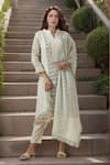 Buy_Samyukta Singhania_Off White Mulmul Print Floral. Quatrefoil Flower Vine Kurta And Afghani Pant Set _at_Aza_Fashions