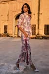 Buy_Dash and Dot_Multi Color 100% Polyester Embellished Floral Lace Band Collar Top And Pant Set _Online_at_Aza_Fashions