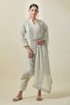 Buy_Samyukta Singhania_Off White Mulmul Print Floral. Quatrefoil Flower Vine Kurta And Afghani Pant Set 