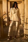 Shop_Dash and Dot_Ivory 100% Polyester Embellished Chain Shawl Textured Tie-up Top And Pant Set _Online_at_Aza_Fashions