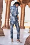 Shop_Dash and Dot_Blue 100% Polyester Embroidery Tie Dye Collar Draped Shirt And Pant Set _at_Aza_Fashions