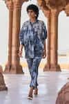 Buy_Dash and Dot_Blue 100% Polyester Embroidery Tie Dye Collar Draped Shirt And Pant Set _Online_at_Aza_Fashions