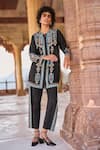 Shop_Dash and Dot_Black 100% Viscose Embroidery Zari Thread Band Collar Shirt Tunic And Pant Set _at_Aza_Fashions