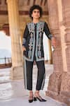 Shop_Dash and Dot_Black 100% Viscose Embroidery Zari Thread Band Collar Shirt Tunic And Pant Set _Online_at_Aza_Fashions