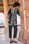 Dash and Dot_Black 100% Viscose Embroidery Zari Thread Band Collar Shirt Tunic And Pant Set _at_Aza_Fashions