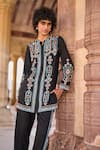 Shop_Dash and Dot_Black 100% Viscose Embroidery Zari Thread Band Collar Shirt Tunic And Pant Set 