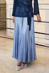 Buy_Dash and Dot_Blue 100% Polyester Plain Collar Metallic Wrap Shirt And Flared Pant Set _Online_at_Aza_Fashions