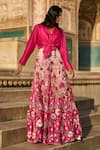 Shop_Dash and Dot_Pink 95% Polyester Embroidery Floral Lace Flared Skirt _at_Aza_Fashions