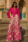 Dash and Dot_Pink 95% Polyester Embroidery Floral Lace Flared Skirt _Online_at_Aza_Fashions