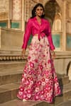 Dash and Dot_Pink 95% Polyester Embroidery Floral Lace Flared Skirt _at_Aza_Fashions