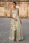 Buy_Dash and Dot_Silver 100% Polyester Metallic Draped Saree Style Gown _Online_at_Aza_Fashions