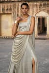 Buy_Dash and Dot_Silver 100% Polyester Metallic Draped Saree Style Gown 