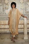 Buy_Dash and Dot_Gold 13% Silk Round Metallic Draped Ombre Kaftan _at_Aza_Fashions