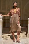 Dash and Dot_Brown 100% Polyester V-neck Lame Color Block Tunic _Online_at_Aza_Fashions