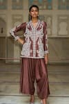 Dash and Dot_Brown 34% Acetate Embroidery Floral V-neck Paisley Thread Short Kurta _Online_at_Aza_Fashions