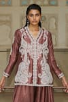 Buy_Dash and Dot_Brown 34% Acetate Embroidery Floral V-neck Paisley Thread Short Kurta _Online_at_Aza_Fashions