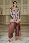 Dash and Dot_Brown 34% Acetate Embroidery Floral V-neck Paisley Thread Short Kurta _at_Aza_Fashions