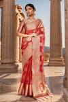 Buy_Samyukta Singhania_Red Viscose Woven Zari Round Floral Paisley Saree With Blouse _at_Aza_Fashions