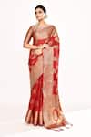 Buy_Samyukta Singhania_Red Viscose Woven Zari Round Floral Paisley Saree With Blouse 