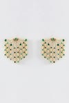 Shop_MAALICIOUS JEWELRY_Green Gota Patti, Stones Aurora Embellished Earrings _at_Aza_Fashions