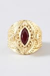 Shop MAALICIOUS JEWELRY Gold Plated Gota Patti, Stones Openable Carved Poison Ring at Aza Fashions Shop_MAALICIOUS JEWELRY_Gold Plated Gota Patti, Stones Openable Carved Poison Ring _at_Aza_Fashions