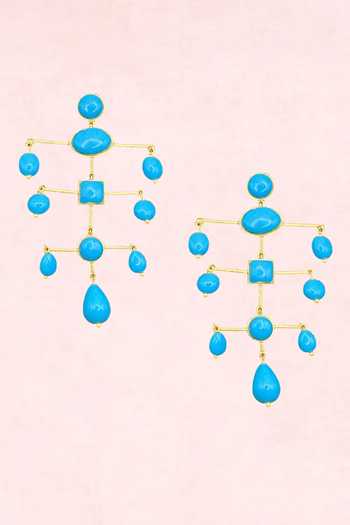 Shop_MAALICIOUS JEWELRY_Blue Stones Flo Embellished Earrings _at_Aza_Fashions