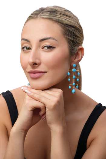 MAALICIOUS JEWELRY_Blue Stones Flo Embellished Earrings _Online_at_Aza_Fashions