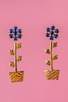 Shop_MAALICIOUS JEWELRY_Blue Zircon Flower Pot Embellished Earrings _at_Aza_Fashions