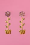 Shop_MAALICIOUS JEWELRY_Pink Zircon Floral Pot Embellished Earrings _at_Aza_Fashions