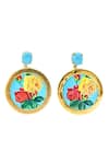 Shop_MAALICIOUS JEWELRY_Blue Turquoise Stud Vintage Floral Hand Painted Earrings _at_Aza_Fashions