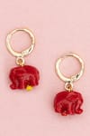 Shop_MAALICIOUS JEWELRY_Red Coral Stone Elephant Embellished Huggie Hoops _at_Aza_Fashions