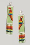 Shop_MAALICIOUS JEWELRY_Green Beads Tall Parrot Embellished Dangler Earrings _at_Aza_Fashions