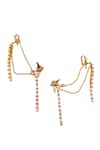 Shop_MAALICIOUS JEWELRY_Gold Plated Zirconia Hummingbird Chain Tassel Earrings _at_Aza_Fashions