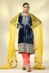 Buy_SHIVANI SABHARWAL_Blue Kurta Silk Velvet Embroidered Zari Round Sequin Salwar Set _at_Aza_Fashions