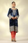 Buy_SHIVANI SABHARWAL_Blue Kurta Silk Velvet Embroidered Zari Round Sequin Salwar Set _Online_at_Aza_Fashions