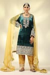 Buy_SHIVANI SABHARWAL_Emerald Green Kurta Silk Velvet Embroidered Zari Round Sequin Salwar Set _at_Aza_Fashions