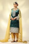 Buy_SHIVANI SABHARWAL_Emerald Green Kurta Silk Velvet Embroidered Zari Round Sequin Salwar Set _Online_at_Aza_Fashions