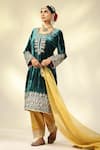 Shop_SHIVANI SABHARWAL_Emerald Green Kurta Silk Velvet Embroidered Zari Round Sequin Salwar Set _Online_at_Aza_Fashions