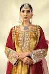 Buy_SHIVANI SABHARWAL_Gold Kurta Silk Velvet Embroidered Zari Round Pearl Salwar Set 