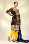 SHIVANI SABHARWAL_Brown Kurta Silk Velvet Embroidered Zari Round Thread Salwar Set _at_Aza_Fashions