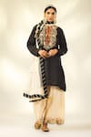 Buy_SHIVANI SABHARWAL_Black Kurta Crepe Silk Embroidered Sequin Round Dori Short Flared Pant Set _at_Aza_Fashions