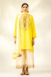 Buy_SHIVANI SABHARWAL_Yellow Kurta Crepe Silk Embroidered Sequin Round Dori Short Flared Pant Set _at_Aza_Fashions