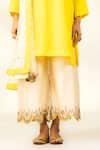 SHIVANI SABHARWAL_Yellow Kurta Crepe Silk Embroidered Sequin Round Dori Short Flared Pant Set _Online_at_Aza_Fashions