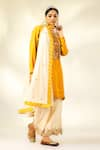 Buy_SHIVANI SABHARWAL_Yellow Kurta Crepe Silk Embroidered Sequin Dori Thread Short Flared Pant Set _at_Aza_Fashions