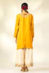 Shop_SHIVANI SABHARWAL_Yellow Kurta Crepe Silk Embroidered Sequin Dori Thread Short Flared Pant Set _at_Aza_Fashions